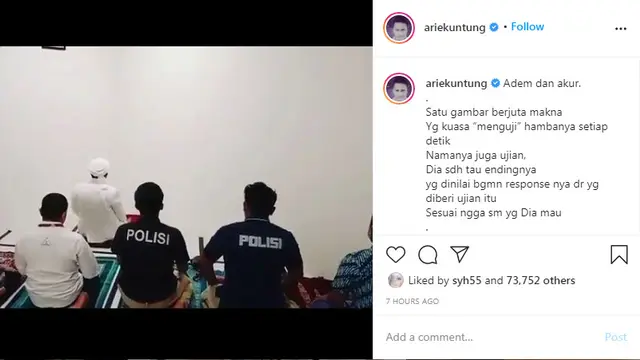 Arie Untung Unggah foto Habib Rizieq menjadi Imam Salat bersam polisi