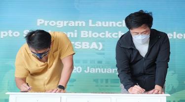 Penandatanganan MoU peluncuran blockchain akselerator pada Kamis (20/1/2022), Seminyak, Bali. (Foto: Tokocrypto)