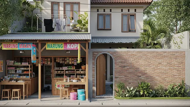 Desain Warung Depan Rumah yang Tetap Menjaga Privasi Penghuni (AI)