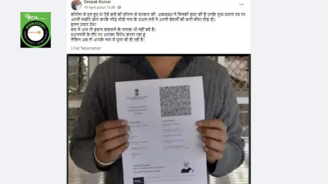 Cek Fakta Liputan6.com menelusuri klaim foto PM Modi pada sertifikat kematian korban virus corona India