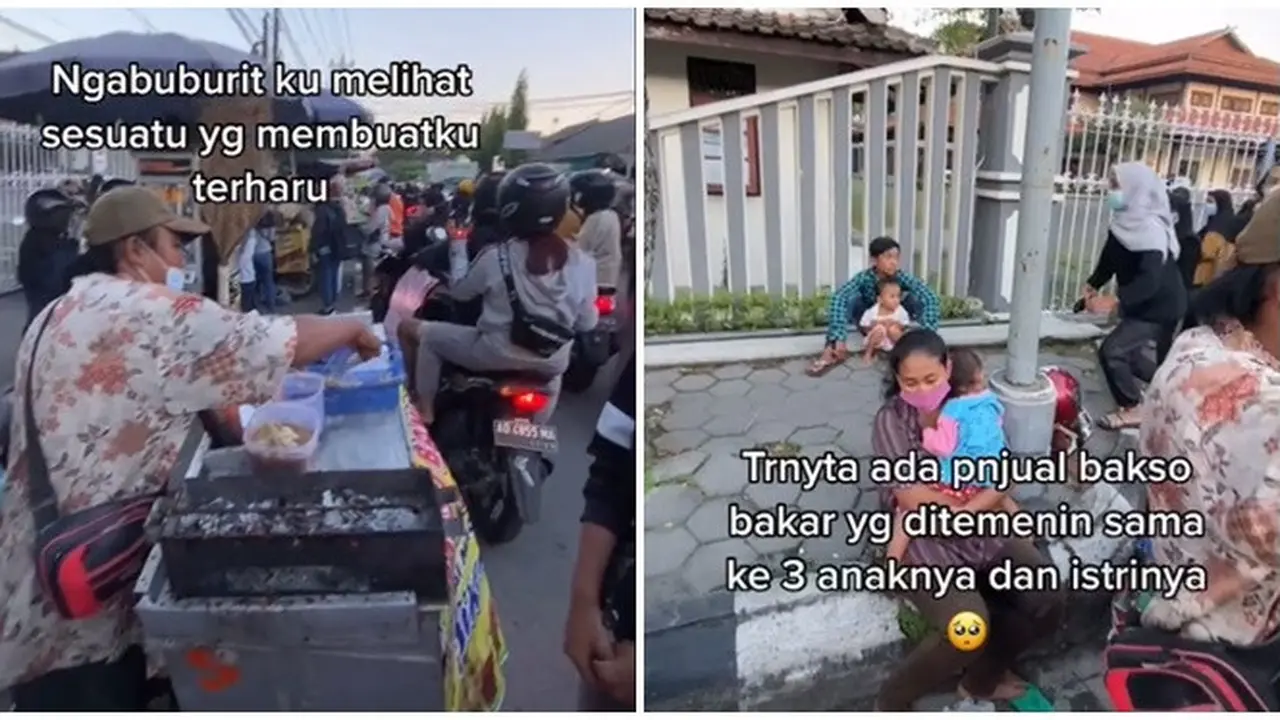 Penjual Bakso Bakar Ini Ditemani Istri dan Anak Saat Jualan, Bikin Tersentuh