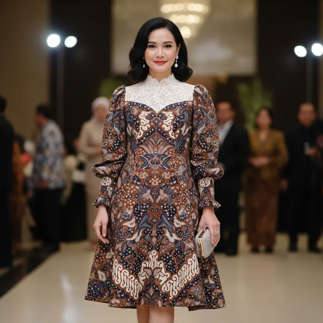 9 Model Tunik Batik Kombinasi Brokat Lengan Puff untuk Acara Semi Formal, Tampil Anggun