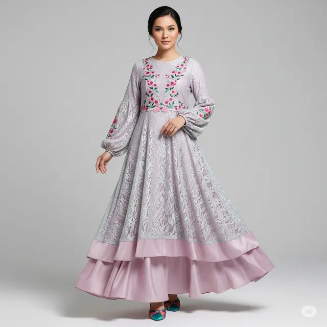 Model Dress A-line Muslimah Bordir Brokat Terbaru.