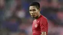 Meski bukan pemain paling senior, pelatih Shin Tae-yong nyatanya menunjuk Evan Dimas sebagai kapten untuk memimpin Timnas Indonesia di ajang Piala AFF 2020. Publik tentu menaruh harapan besar darinya untuk membawa piala pertama di pentas sepak bola Asia Tenggara tersebut. (Bola.com/M. Iqbal Ichsan)