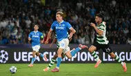 Rasmus Hojlund beraksi bersama Napoli di Liga Champions (AFP)