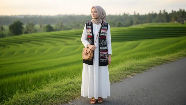Model Gamis Kombinasi Vest Etnik