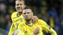 Marcus Berg (kanan) membuat kejutan saat mecetak lima gol ke gawang Luxembourg pada kualifikasi Piala Dunia 2018. Berg telah mecetak delapan gol untuk Swedia. (AFP/TT NEWS AGENCY/ Soren Andersson)
