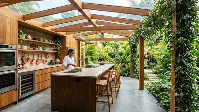 Ide Dapur Semi Outdoor dengan Atap Transparan (AI Generated)