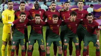 Pemain Timnas Portugal melakukan sesi foto sebelum pertandingan Grup H Piala Dunia 2022 melawan Timnas Ghana di&nbsp;Stadium 974, Qatar, Kamis (24/11/2022).&nbsp;(AP Photo/Manu Fernandez)