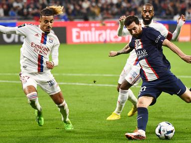 Lionel Messi sukses menjadi pahlawan kemenangan Paris Saint-Germain (PSG) dalam lanjutan Liga Prancis 2022/2023. (AFP/Jeff Pachoud)