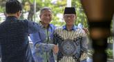 Menteri Luar Negeri Indonesia, Sugiono (kanan), saat menyambut kedatangan Menteri Luar Negeri Singapura, Vivian Balakrishnan, jelang pertemuan mereka di Gedung Kementerian Luar Negeri, Jakarta pada Selasa 12 Mei 2026. Menteri Luar Negeri (Menlu) Republik Indonesia, Sugiono, menerima kunjungan Menlu Singapura, Vivian Balakrishnan di Gedung Pancasila, Kementerian Luar Negeri, Jakarta. (BAY ISMOYO/AFP)