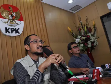 KPK menggelar konferensi pers terkait penangkapan Gubernur Riau di Jakarta, (26/9/14). (Liputan6.com/Miftahul Hayat)