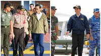 Beda gaya jaket Jokowi saat berkunjung ke Natuna pada 2016 dan 2017. (Biro Pers Kepresidenan/Reuters/Beawiharta)