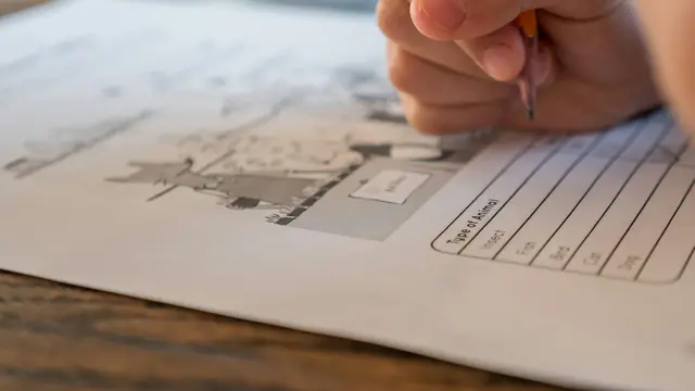 Anak sedang mengerjakan tugas