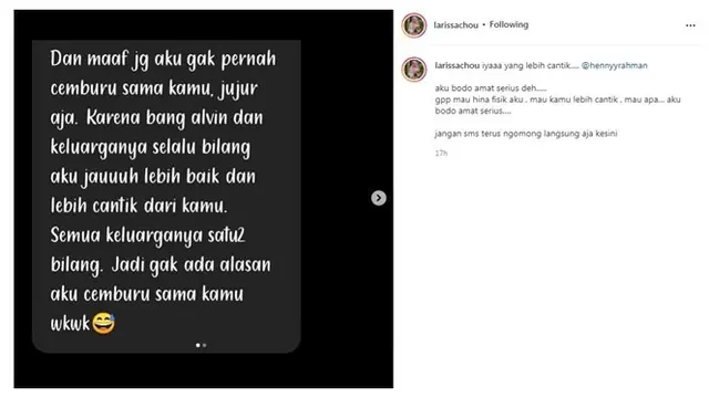 Larissa Chou Bongkar SMS Henny Rahman Soal Fisik, Ini 5 Klarifikasinya