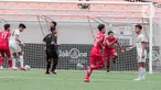 Penyerang Indonesia All Stars U-20, Salmani berselebrasi usai mencetak gol ke gawang Bali United U-18 pada pertandingan International Youth Championship (IYC) 2021 di Jakarta International Stadium, Jakarta, Selasa (19/4/2022). Indonesia All Stars U-20  menang 2-1. (Liputan6.com/Faizal Fanani)