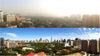 Kondisi langit biru dan saat sehari-hari di China yang penuh polusi. (CNN)