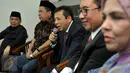 (Ki-ka) Ketua F-PKS Jazuli Juwaini, Ketua Timwas Haji DPR Fahri Hamzah, Ketua DPR Setya Novanto dan Wakil Ketua DPR Fadli Zon saat jumpa pers usai kunjungan kerja ke Arab Saudi dalam rangka pelaksanaan haji, Jakarta, Rabu (30/9).(Liputan6.com/Johan Tallo)