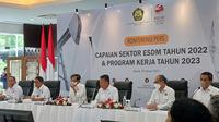 Menteri ESDM Arifin Tasrif dalam&nbsp;Konferensi Pers Capaian Kinerja Sektor ESDM, di Kementerian ESDM, Senin (30/1/2023). (dok: Arief)