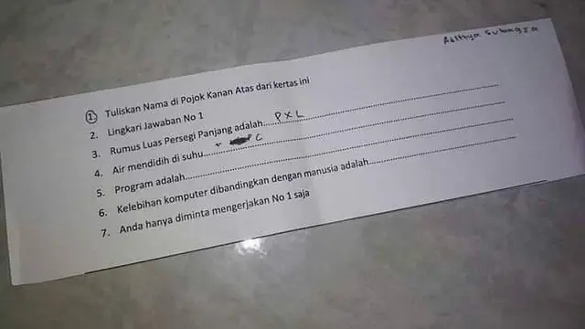 7 Soal Ujian Nyeleneh, Bikin Siswa Gagal Paham