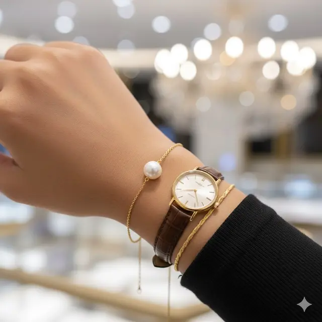 Gelang Rantai Tipis dengan Mutiara Tunggal