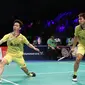 Ganda putra Indonesia Kevin Sanjaya Sukamuljo / Marcus Fernaldi Gideon harus puas menjadi runner up Denmark Terbuka Super Series Premier 2017. (Humas PP PBSI)