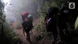 Wisatawan saat melakukan pendakian Gunung Sindoro via Jalur Alang-Alang Sewu, Kertek, Wonosobo, Jawa Tengah, Sabtu (11/9/2021). Gunung Sindoro yang memiliki ketinggian 3.153 mdpl merupakan salah satu gunung di Jawa Tengah yang favorit atau ramai didatangi pendaki. (merdeka.com/Iqbal S Nugroho)