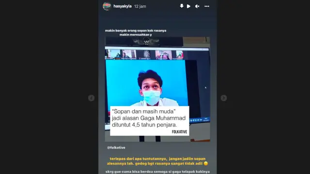 Gaga Muhammad Dituntut 4,5 Tahun, Hasyakyla Utami Ikut Kesal Karena Hal Ini (instagram.com/hasyakyla)