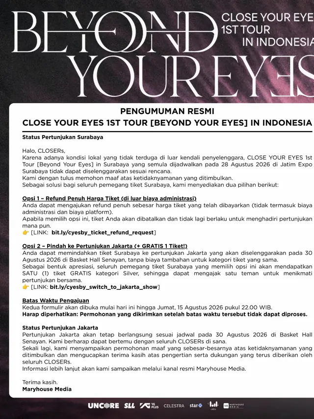 Tentang Pembatalan Konser CLOSE YOUR EYES