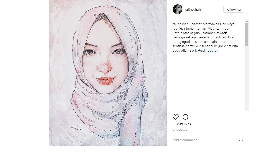 Raline Shah dapat lukisan dirinya mengenakan hijab (Foto: Instagram)