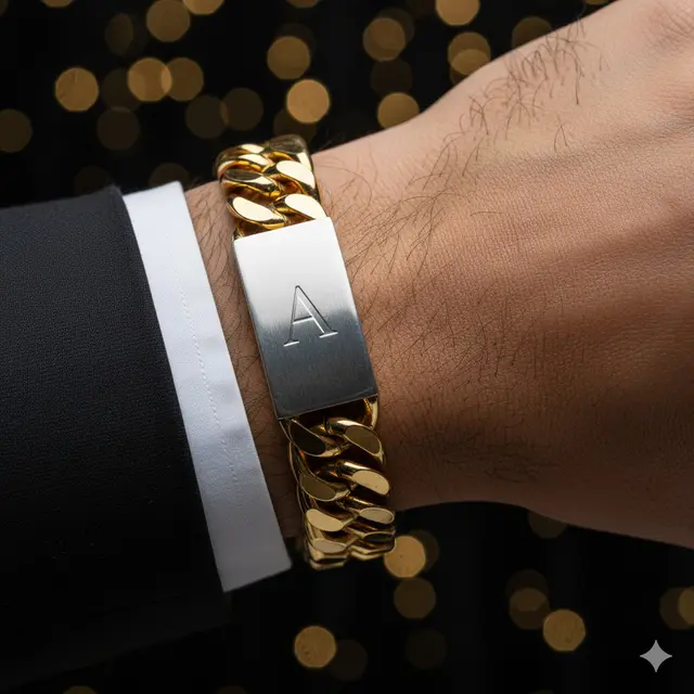 Gelang Emas Model Cuban Link Kombinasi Perak