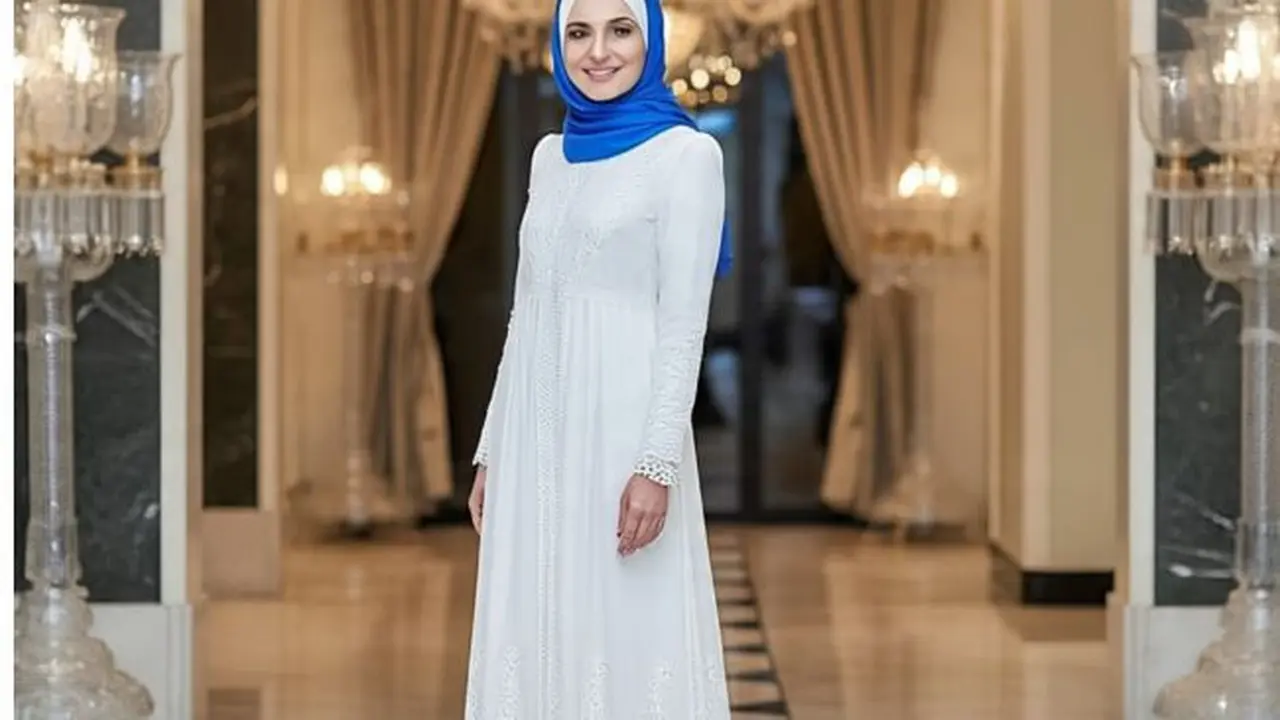 Ilustrasi Gamis Putih Kombinasi Renda (Sumber Gambar: Meta AI)