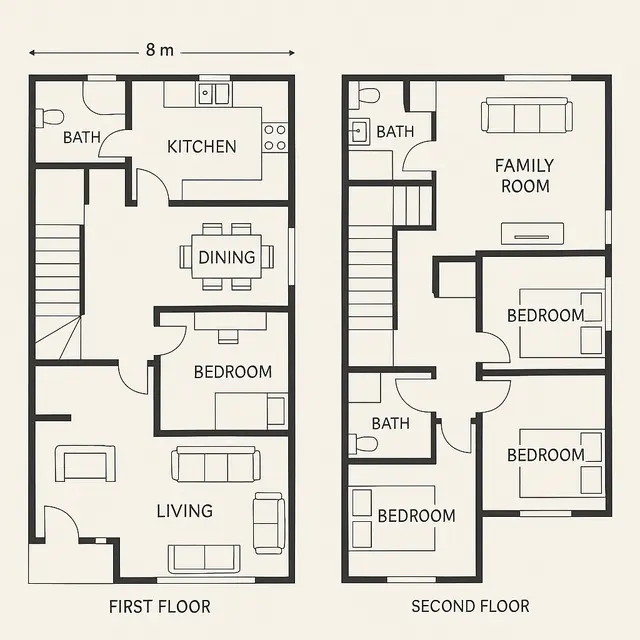 Denah Rumah Minimalis 3 Kamar 2 Lantai