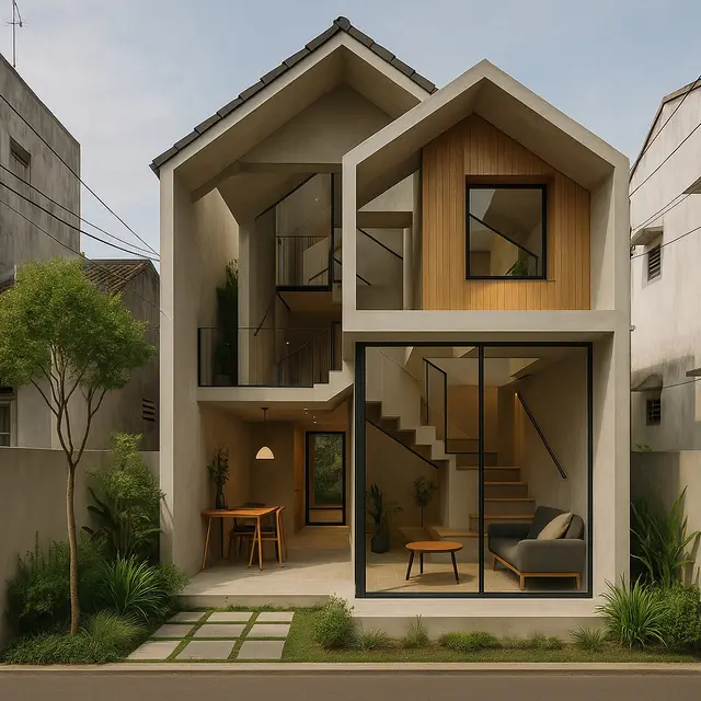 Punya Lahan Sempit di Perkotaan Cocoknya Bangun Rumah Model Apa?/Ilustrasi gambar AI