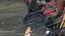 Seekor ikan berhasil dipancing peserta turnamen Jurnalis Mancing Indonesia di Kolam Pemancingan Deluna, Depok, Sabtu (6/4). Turnamen yang diikuti 120 peserta se-Jabodetabek dan Bandung memperebutkan piala Menteri Desa PDTT dan total uang tunai Rp 32 juta. (Liputan6.com/HO/Eko)