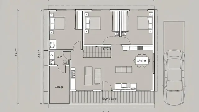 Sketsa Rumah Minimalis 6×8 dengan Taman Kecil di Dalam