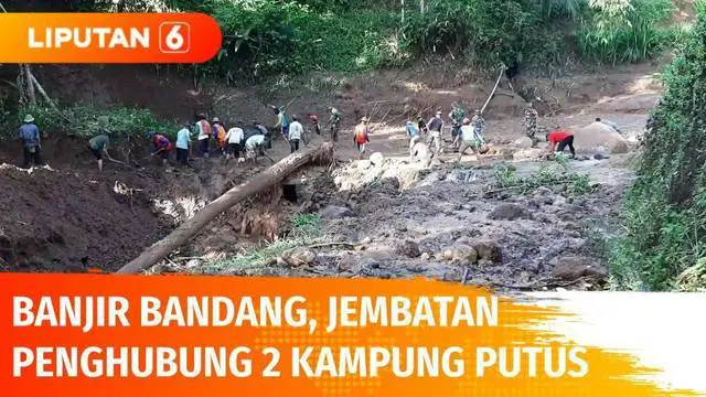 Hujan deras yang mengguyur Kabupaten Kediri, menyebabkan banjir bandang. Akibatnya, jembatan penghubung antar kampung putus usai diterjang material lumpur dan batu dari lereng Gunung Wilis.