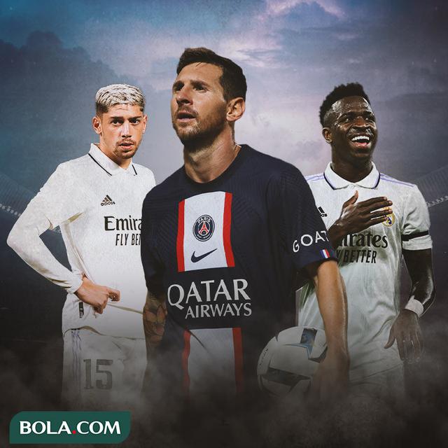 Ilustrasi - Federico Valverde, Lionel Messi, Vinicius Junior