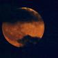 Bulan tampak berwarna merah darah saat terjadinya fenomena gerhana bulan total  di atas langit Tel Aviv, Israel,, Jumat (27/7). Gerhana bulan terlama pada abad ini dapat disaksikan di seluruh dunia dengan mata telanjang. (AP/Ariel Schalit)