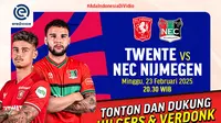 Dapatkan link live streaming Eredivisie: FC Twente vs NEC Nijmegen di Vidio akhir pekan ini. Dukung dan saksikan 2 bek Timnas Indonesia yang akan berlaga di Eredivisie 2024/25 pekan ini hanya di layanan OTT Vidio. (sum. doc. vidio.com)