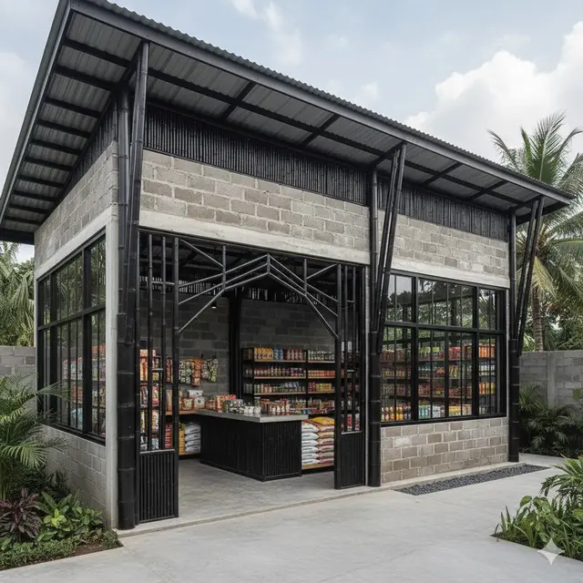 Desain Warung Sembako dari Batako dan Bambu