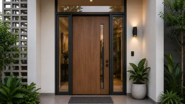 Model Pintu Utama dengan Kaca Vertikal