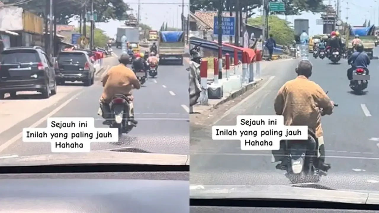 Kakek Ini Bisa-bisanya Bawa Botol Air di Kepala Sambil Menyetir Motor