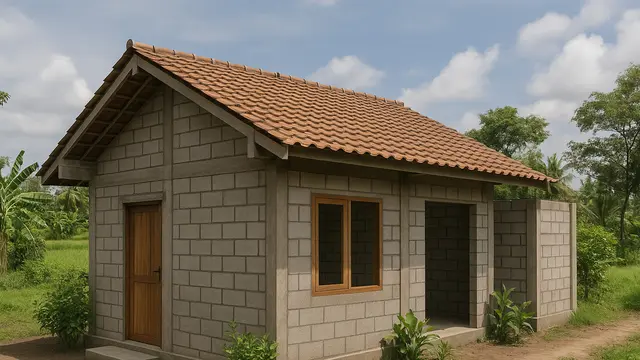 Model Rumah Sederhana dari Batako dengan Atap Pelana/Ilustrasi gambar AI