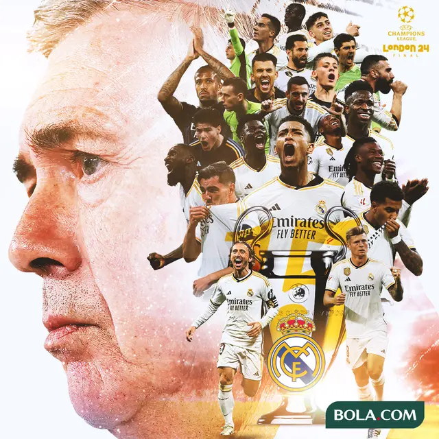 Liga Champions - Ilustrasi Real Madrid Juara UEFA Champions League Musim 2023/2024