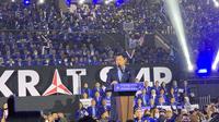 Ketua Umum Partai Demokrat Agus Harimurti Yudhoyono (AHY) menyampaikan pidato politik. AHY menyinggung soal pengelolaan pajak oleh negara.(Liputan6.com/ Delvira Hutabarat)