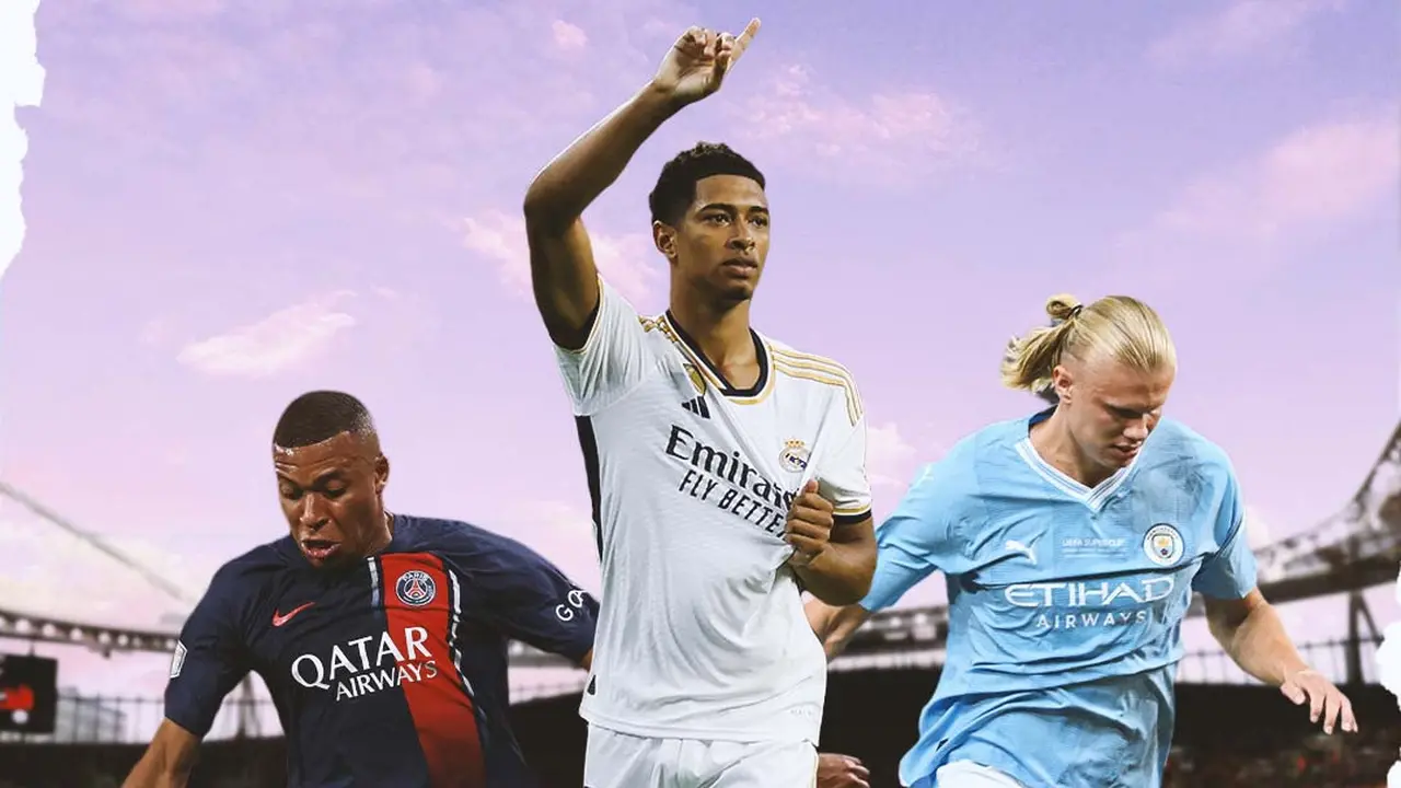 Ilustrasi - Kylian Mbappe, Jude Bellingham, Erling Haaland