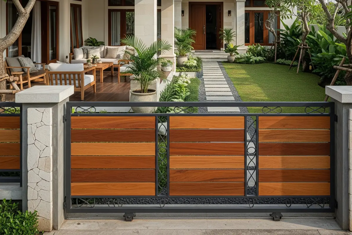 Model Pagar Rumah Kecil Warna Netral Biar Terlihat Lega Desain Kombinasi Kayu dan Besi