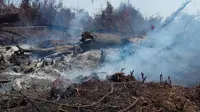 Sisa lahan gambut terbakar di Pulau Rupat yang masih mengeluarkan asap tebal. (Liputan6.com/M Syukur)