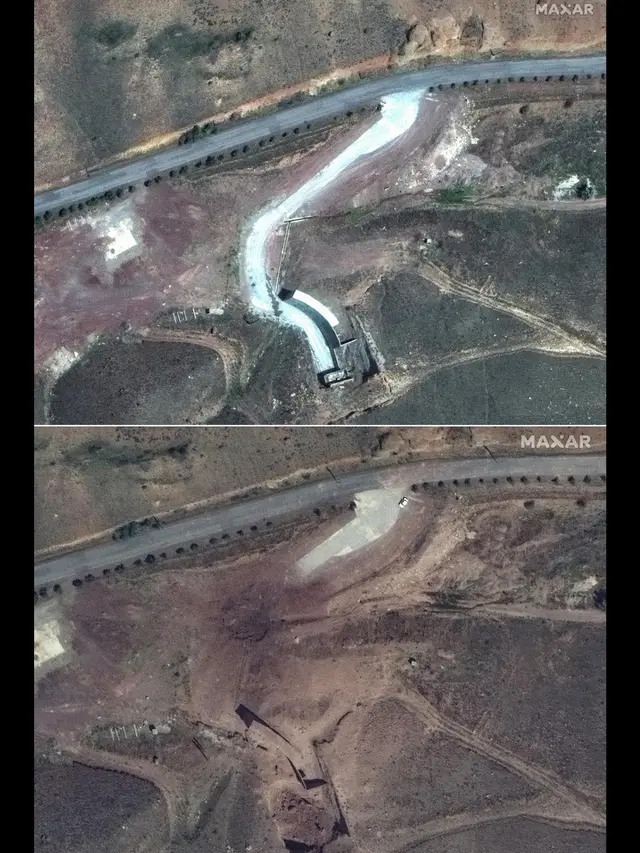Pemandangan Lokasi Fasilitas Penyimpanan Rudal Iran Sebelum dan Sesudah Diserang Israel